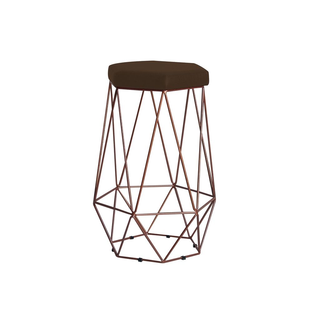 Banqueta Decorativa Rubel Base Bronze Suede Marrom G41 - Gran Belo