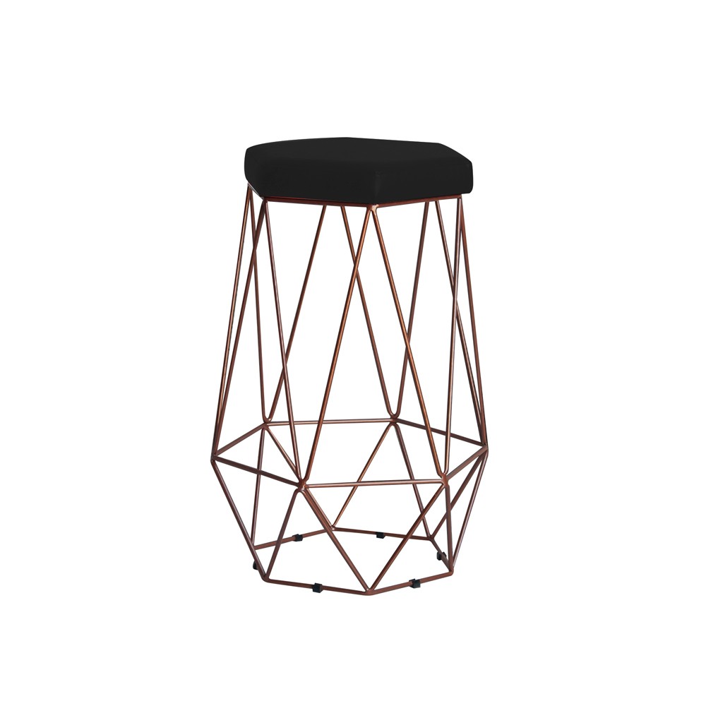 Banqueta Decorativa Rubel Base Bronze Suede Preto G41 - Gran Belo
