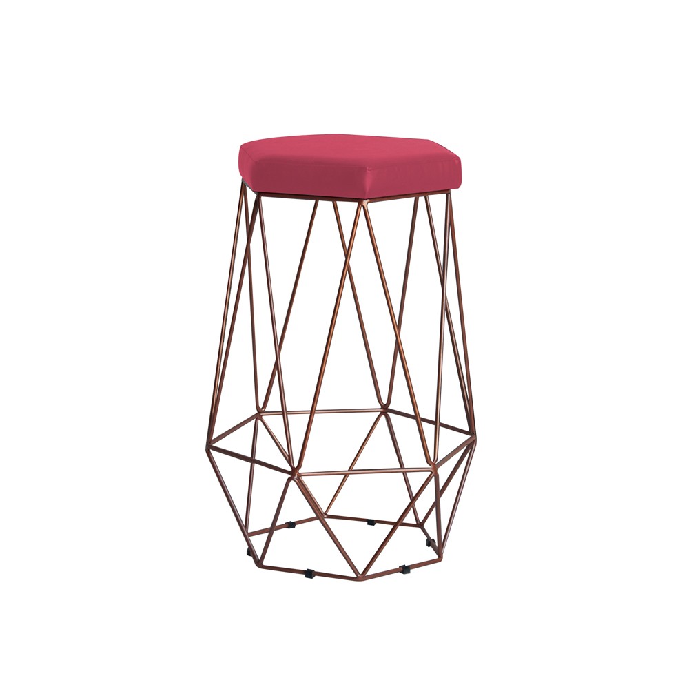 Banqueta Decorativa Rubel Base Bronze Suede Rosa G41 - Gran Belo