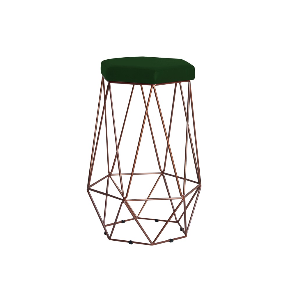 Banqueta Decorativa Rubel Base Bronze Suede Verde G41 - Gran Belo