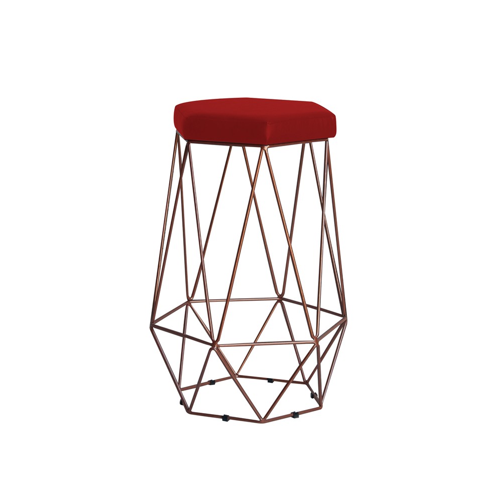 Banqueta Decorativa Rubel Base Bronze Suede Vermelho G41 - Gran Belo