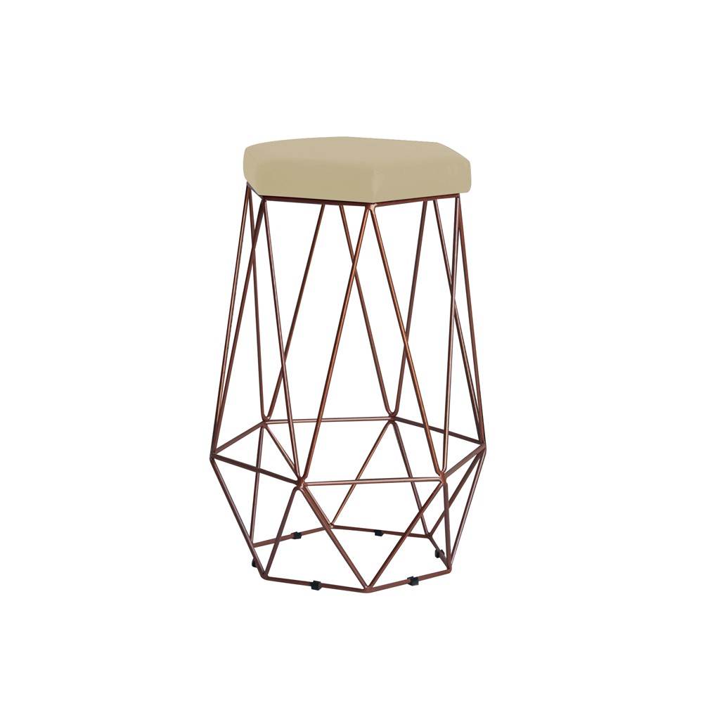 Banqueta Decorativa Rubel Base Bronze Veludo Bege G41 - Gran Belo