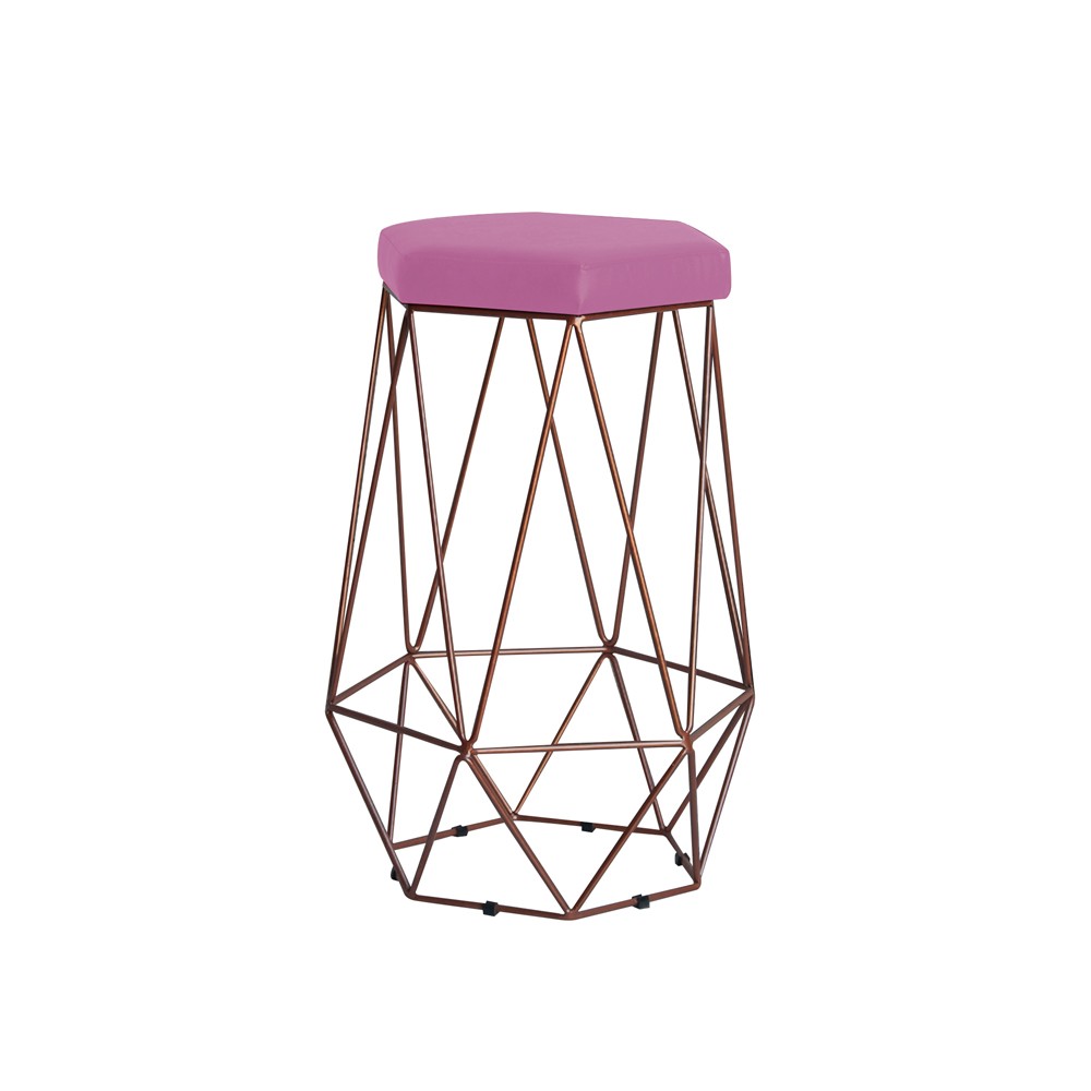 Banqueta Decorativa Rubel Base Bronze Veludo Rosê G41 - Gran Belo