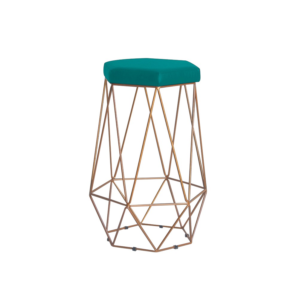Banqueta Decorativa Rubel Base Gold Suede Azul Claro G41 - Gran Belo