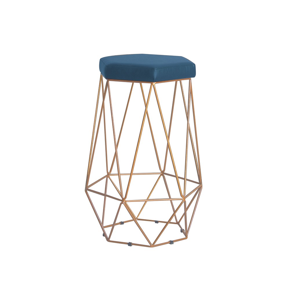 Banqueta Decorativa Rubel Base Gold Suede Azul Marinho G41 - Gran Belo