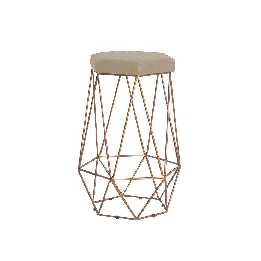 Banqueta Decorativa Rubel Base Gold Suede Bege G41 - Gran Belo