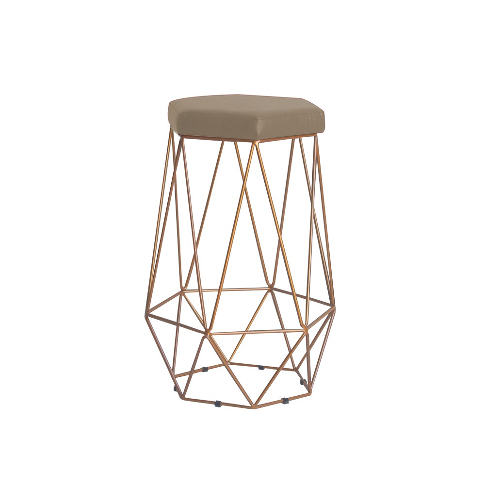Banqueta Decorativa Rubel Base Gold Suede Cappuccino G41 - Gran Belo