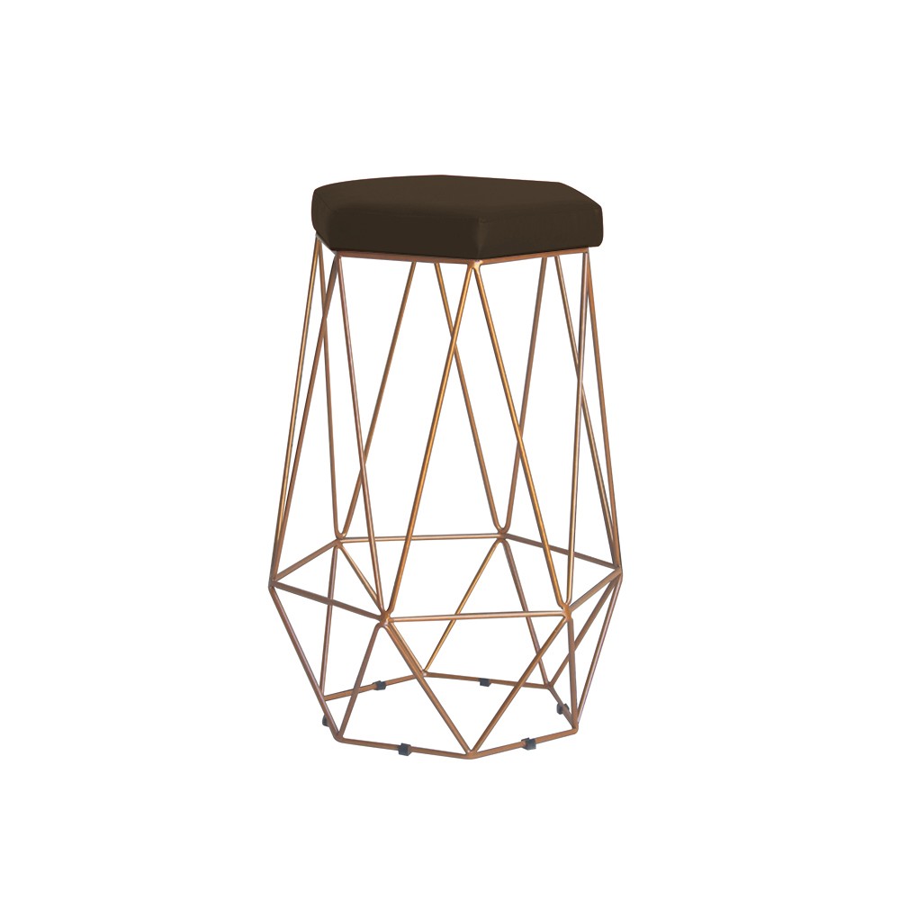 Banqueta Decorativa Rubel Base Gold Suede Marrom G41 - Gran Belo