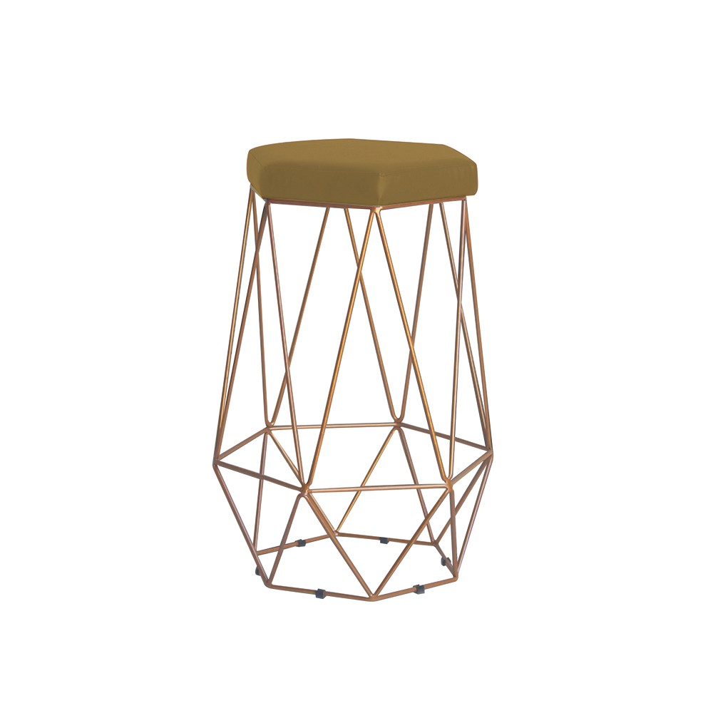 Banqueta Decorativa Rubel Base Gold Suede Mostarda G41 - Gran Belo