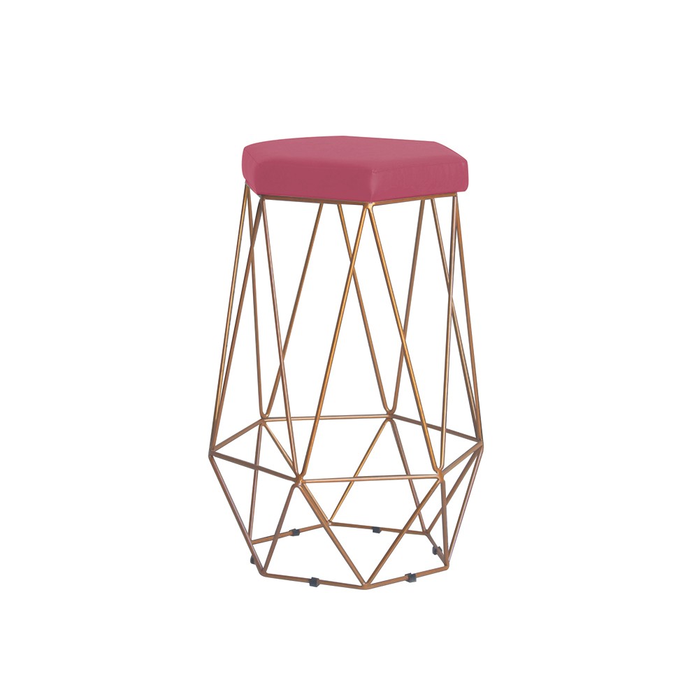 Banqueta Decorativa Rubel Base Gold Suede Rosa G41 - Gran Belo