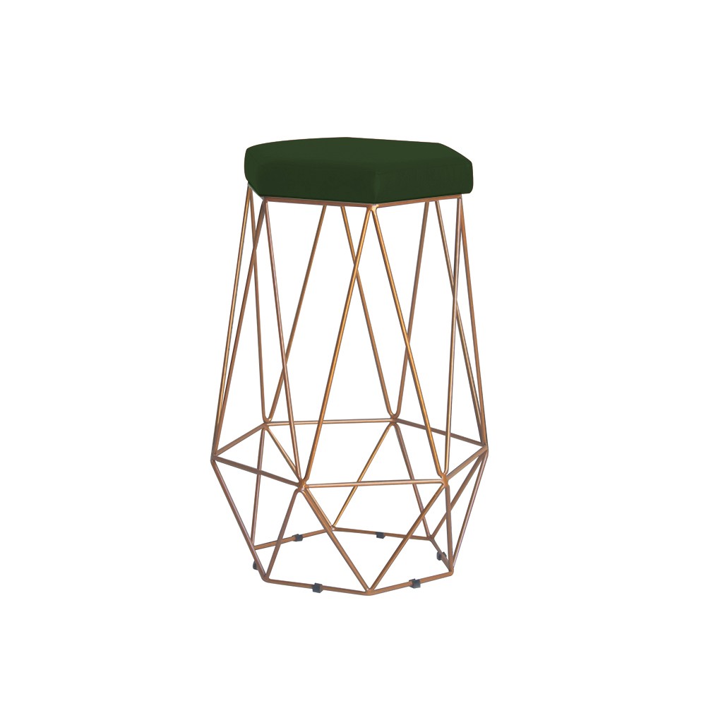 Banqueta Decorativa Rubel Base Gold Suede Verde G41 - Gran Belo