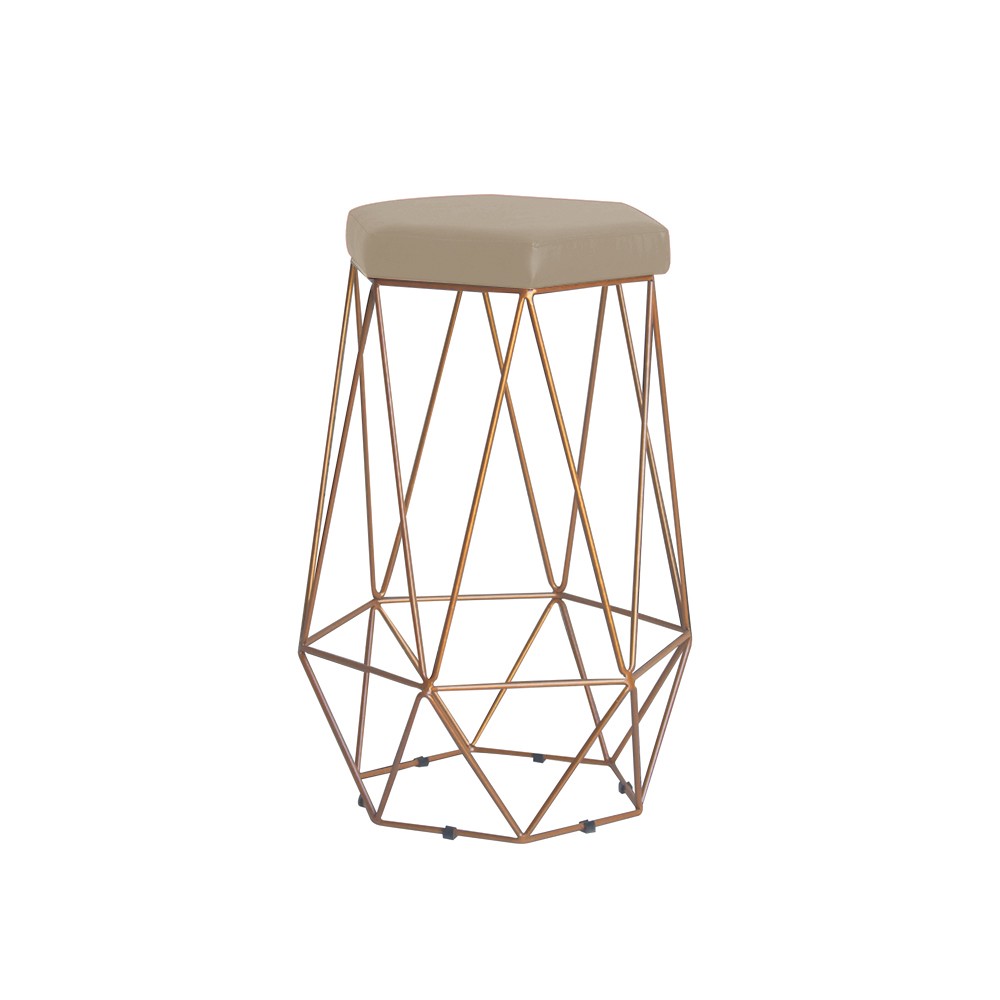 Banqueta Decorativa Rubel Base Gold Veludo Bege G41 - Gran Belo