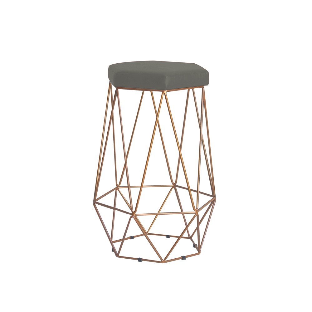 Banqueta Decorativa Rubel Base Gold Veludo Cinza G41 - Gran Belo