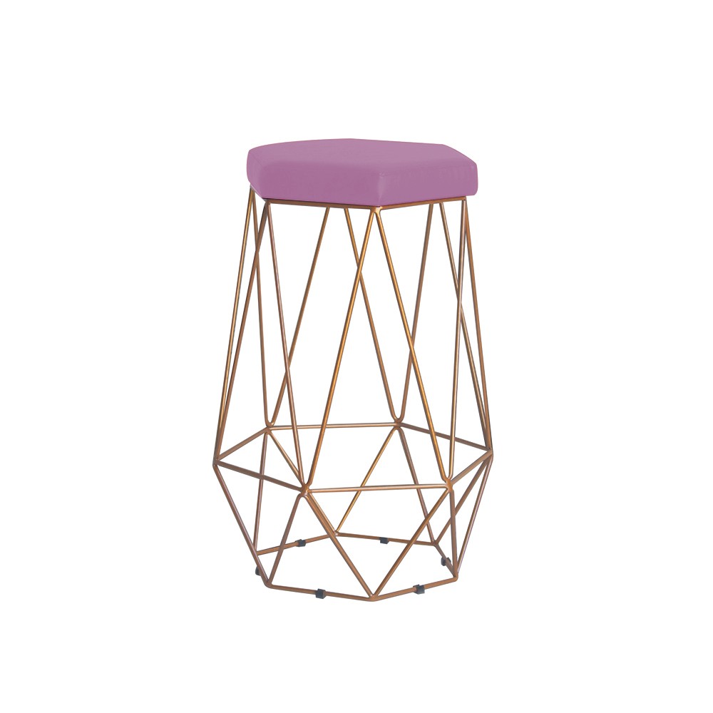 Banqueta Decorativa Rubel Base Gold Veludo Rosê G41 - Gran Belo