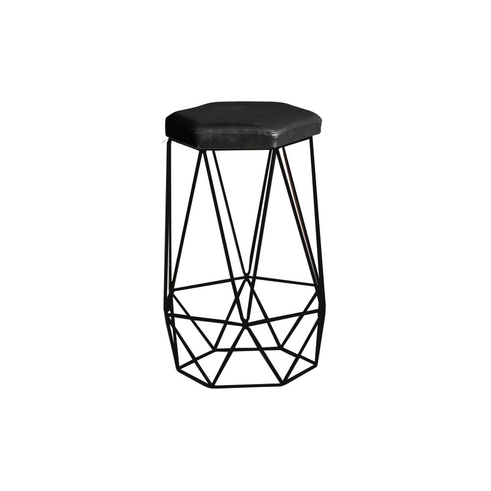 Banqueta Decorativa Rubel Base Preta PU Sintético Preto - Gran Belo