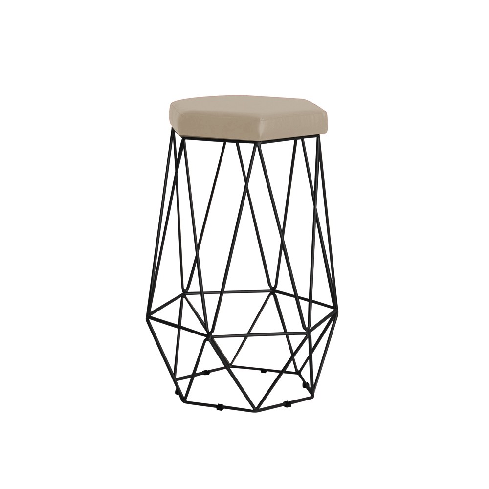 Banqueta Decorativa Rubel Base Preta Suede Bege G41 - Gran Belo