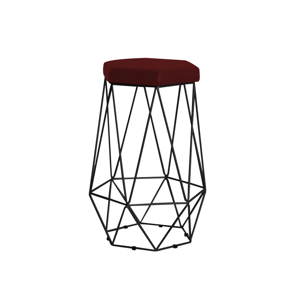 Banqueta Decorativa Rubel Base Preta Suede Bordô G41 - Gran Belo