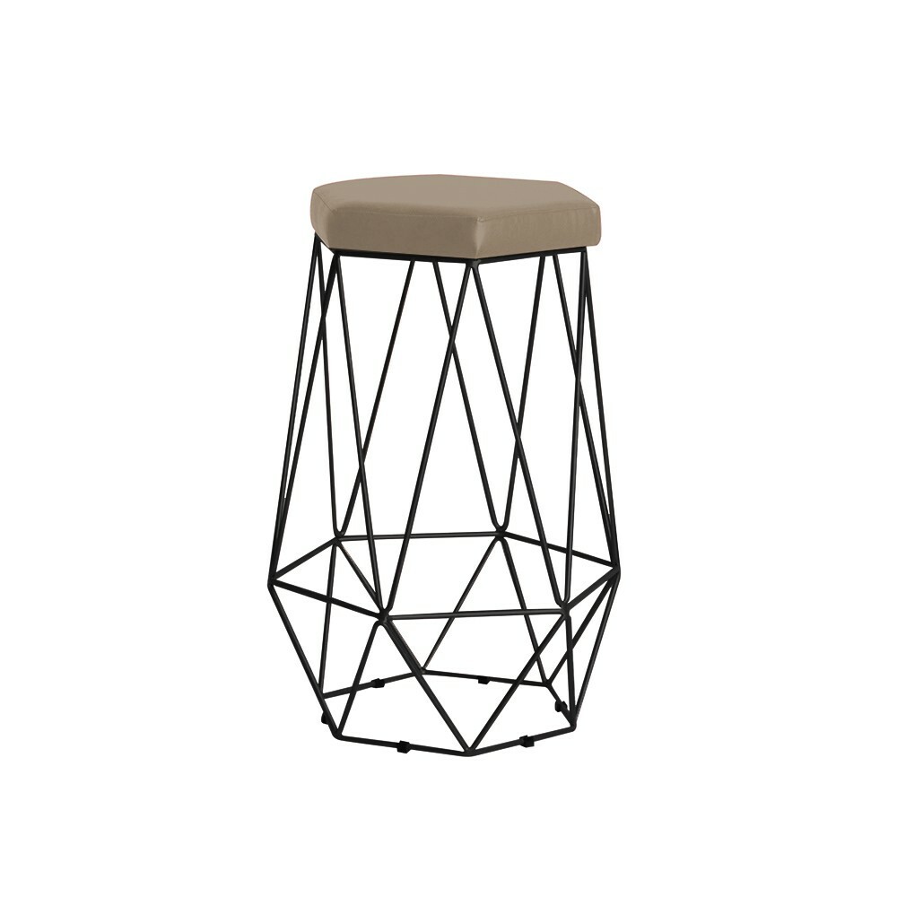 Banqueta Decorativa Rubel Base Preta Suede Cappuccino G41 - Gran Belo