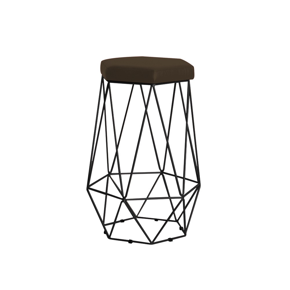 Banqueta Decorativa Rubel Base Preta Suede Marrom G41 - Gran Belo