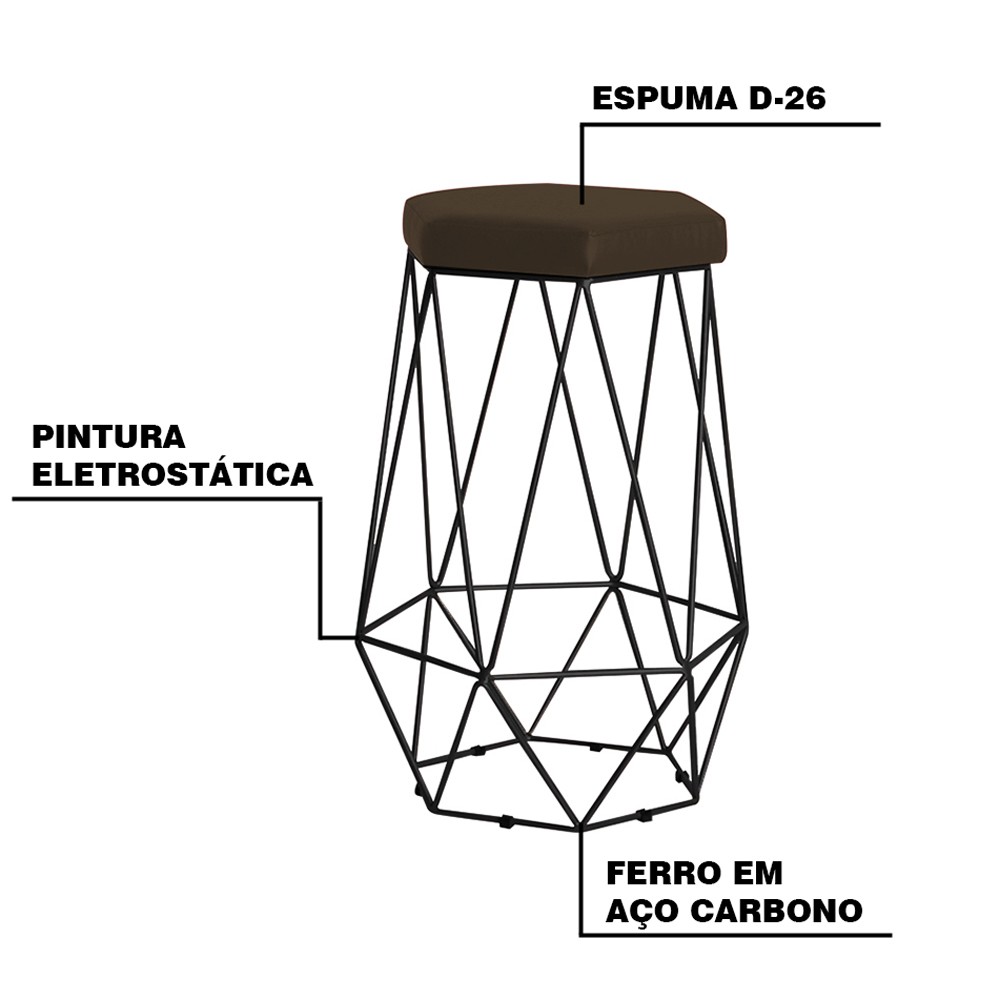 Banqueta Decorativa Rubel Base Preta Suede Marrom G41 - Gran Belo