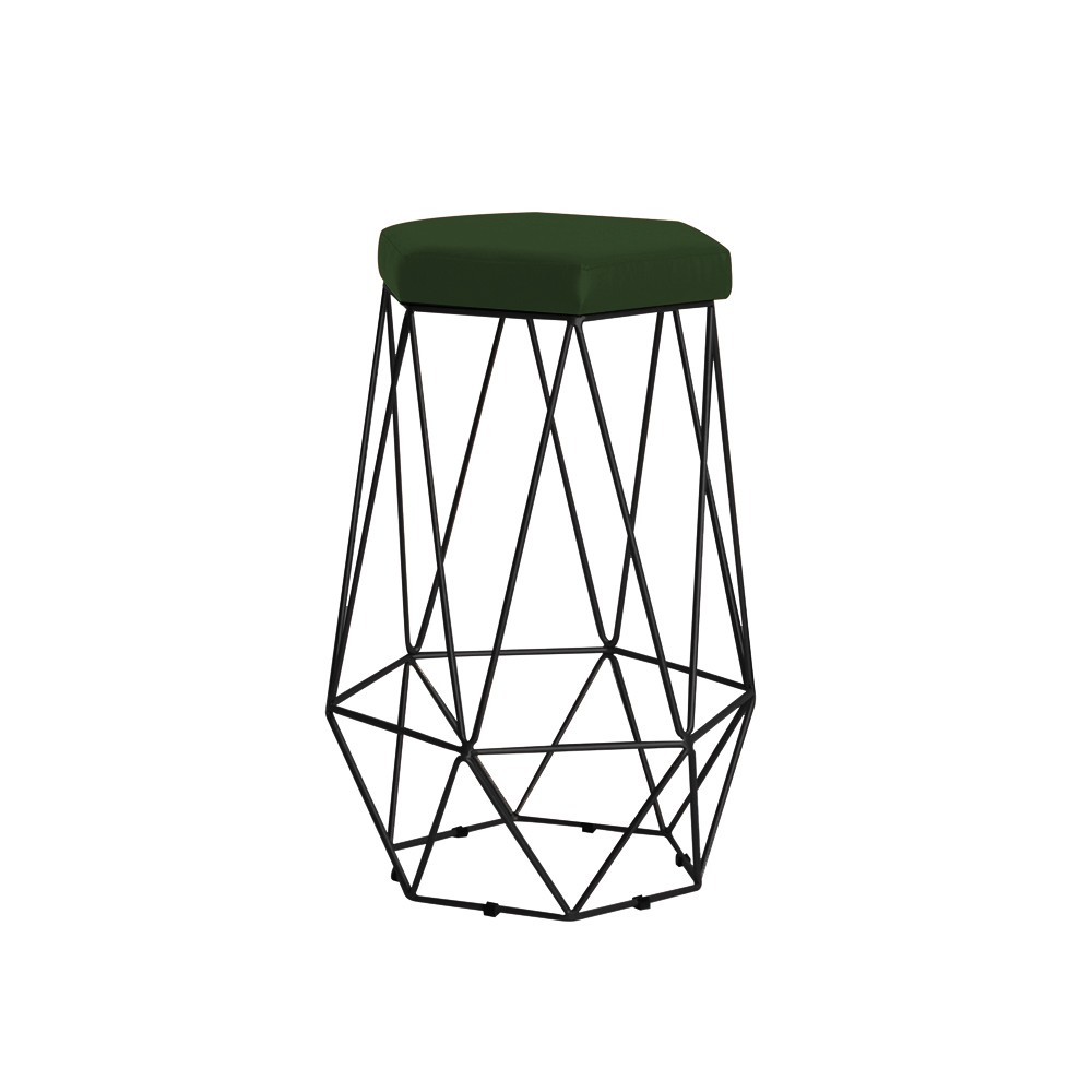 Banqueta Decorativa Rubel Base Preta Suede Verde - Gran Belo