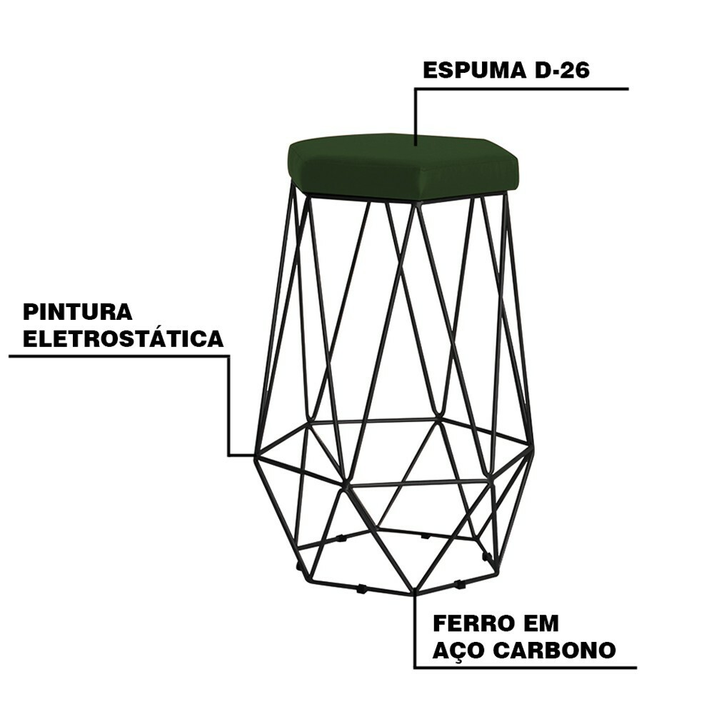 Banqueta Decorativa Rubel Base Preta Suede Verde - Gran Belo