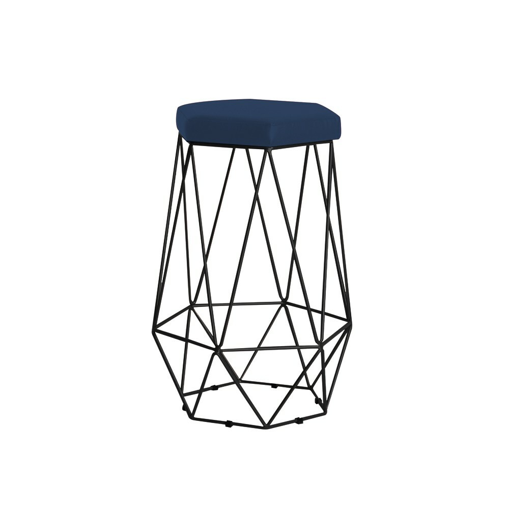 Banqueta Decorativa Rubel Base Preta Veludo Azul G41 - Gran Belo