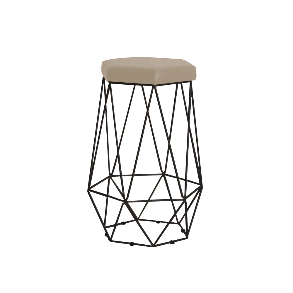Banqueta Decorativa Rubel Base Preta Veludo Bege - Gran Belo
