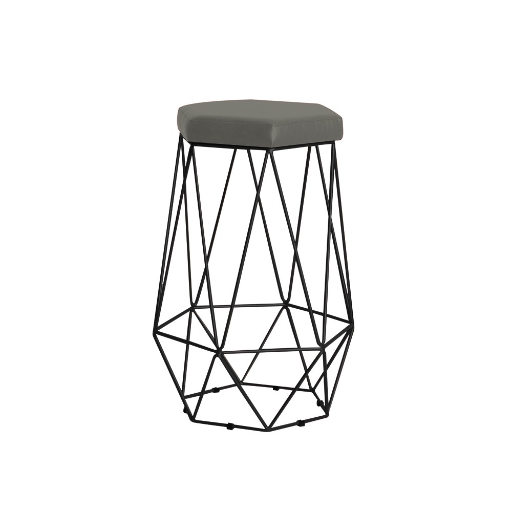 Banqueta Decorativa Rubel Base Preta Veludo Cinza - Gran Belo