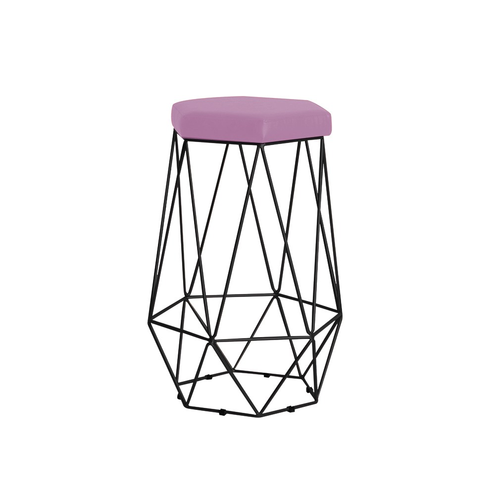 Banqueta Decorativa Rubel Base Preta Veludo Rosê G41 - Gran Belo