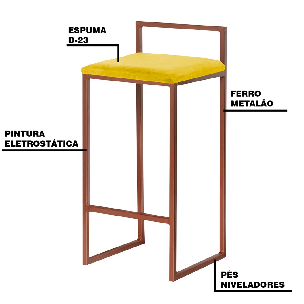 Banqueta Decorativa Selena Base Bronze Suede Amarelo G41 - Gran Belo