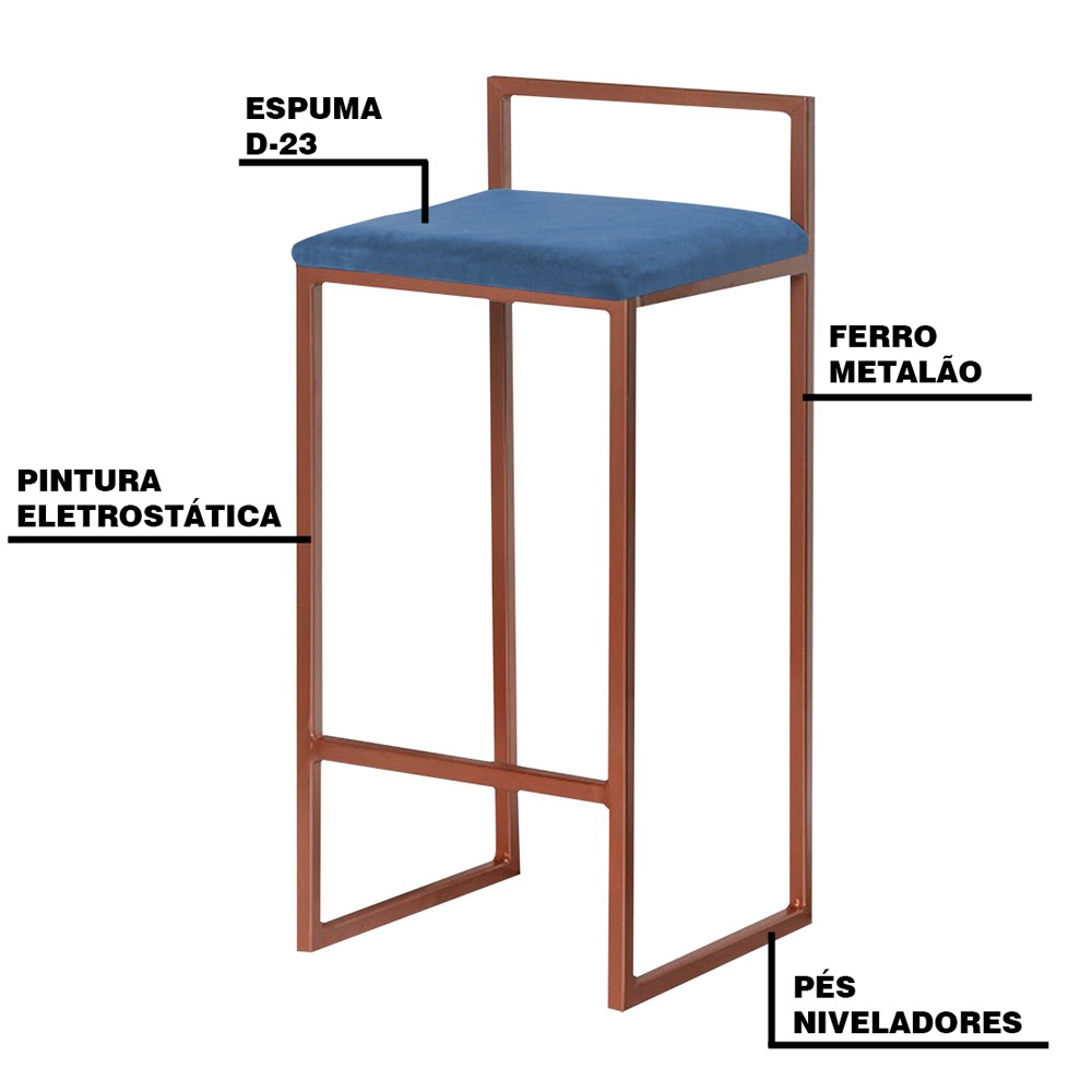 Banqueta Decorativa Selena Base Bronze Suede Azul Marinho G41 - Gran Belo