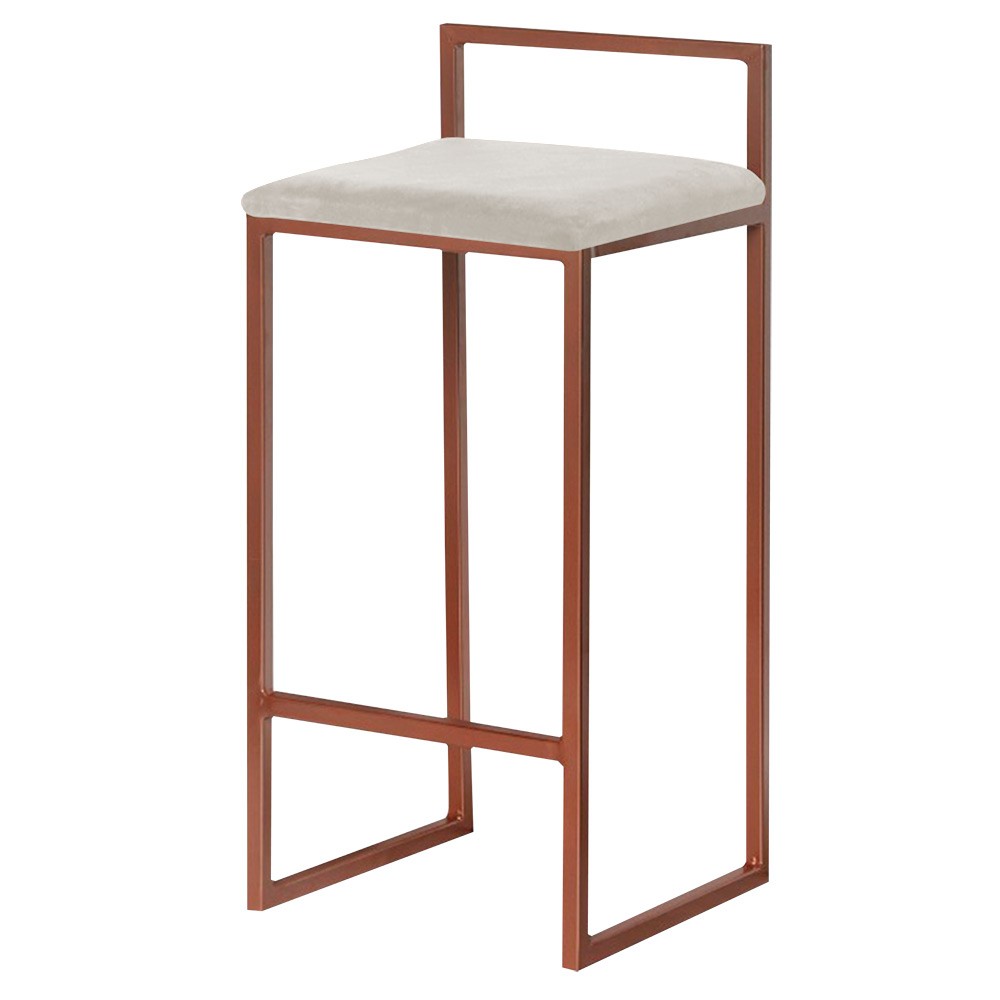 Banqueta Decorativa Selena Base Bronze Suede Bege G41 - Gran Belo