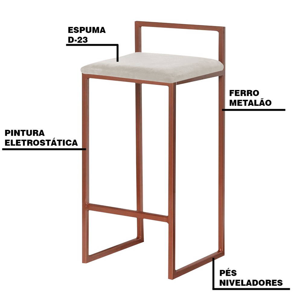 Banqueta Decorativa Selena Base Bronze Suede Bege G41 - Gran Belo