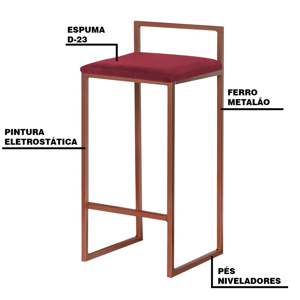 Banqueta Decorativa Selena Base Bronze Suede Bordô G41 - Gran Belo