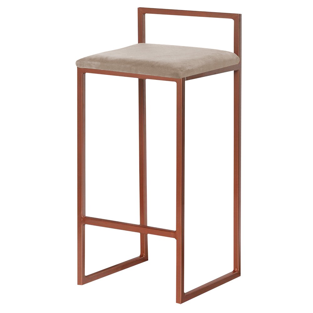 Banqueta Decorativa Selena Base Bronze Suede Cappuccino G41 - Gran Belo