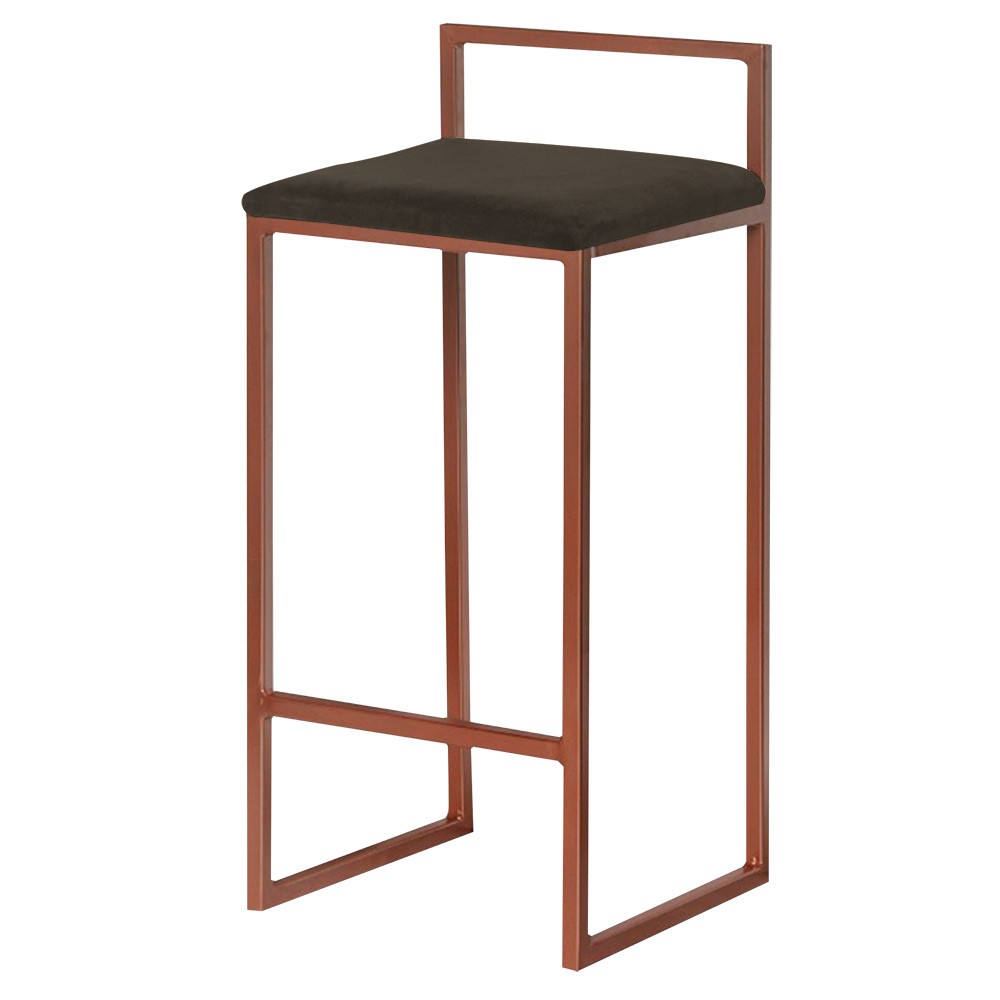 Banqueta Decorativa Selena Base Bronze Suede Marrom G41 - Gran Belo