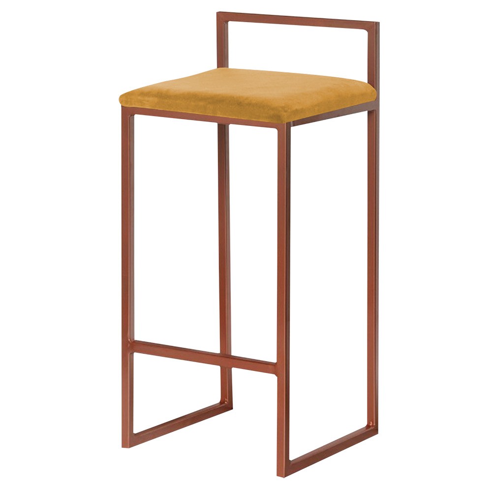 Banqueta Decorativa Selena Base Bronze Suede Mostarda G41 - Gran Belo