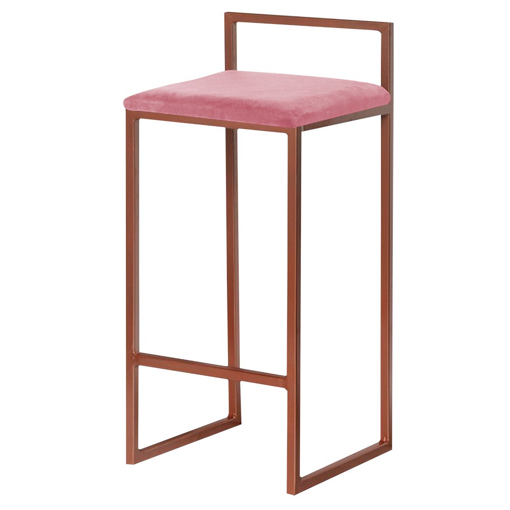 Banqueta Decorativa Selena Base Bronze Suede Rosa G41 - Gran Belo