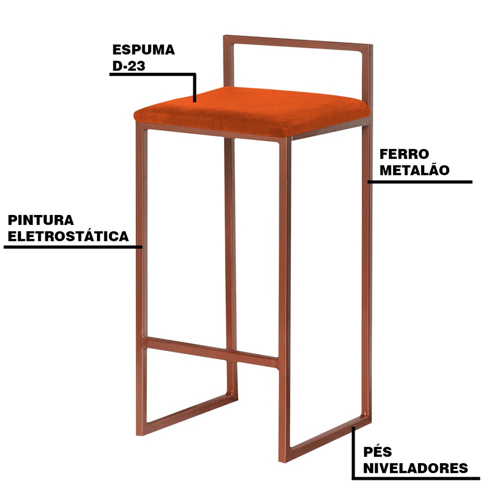 Banqueta Decorativa Selena Base Bronze Suede Telha G41 - Gran Belo