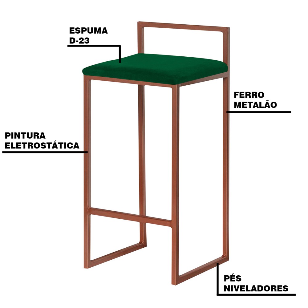 Banqueta Decorativa Selena Base Bronze Suede Verde G41 - Gran Belo