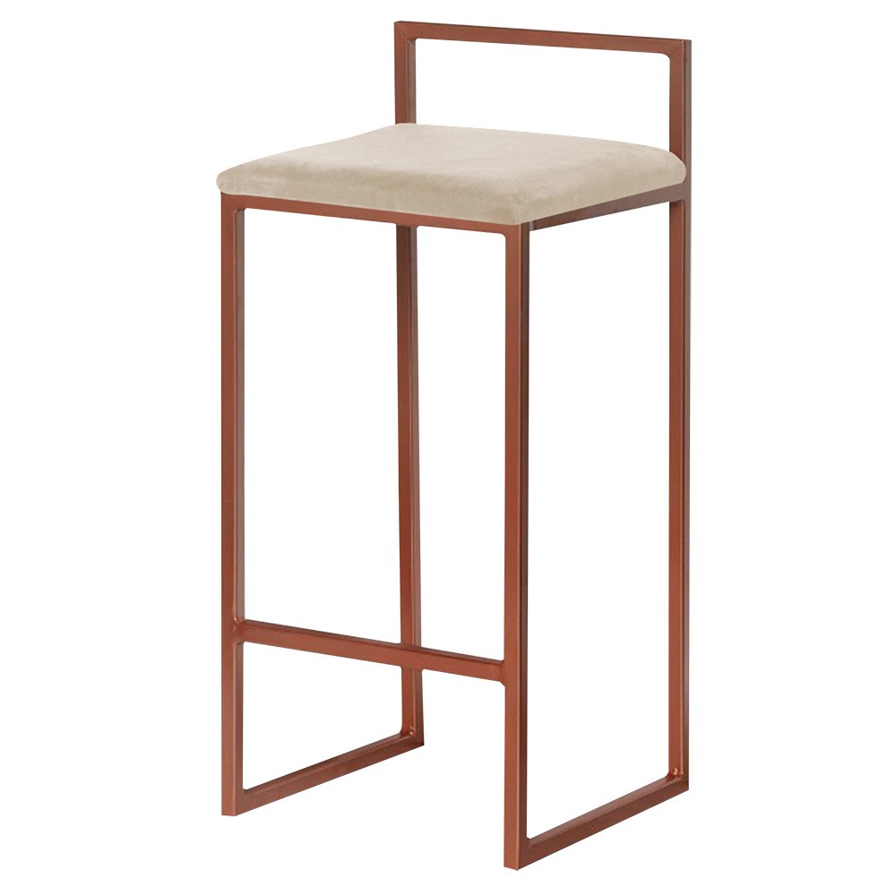 Banqueta Decorativa Selena Base Bronze Veludo Bege G41 - Gran Belo