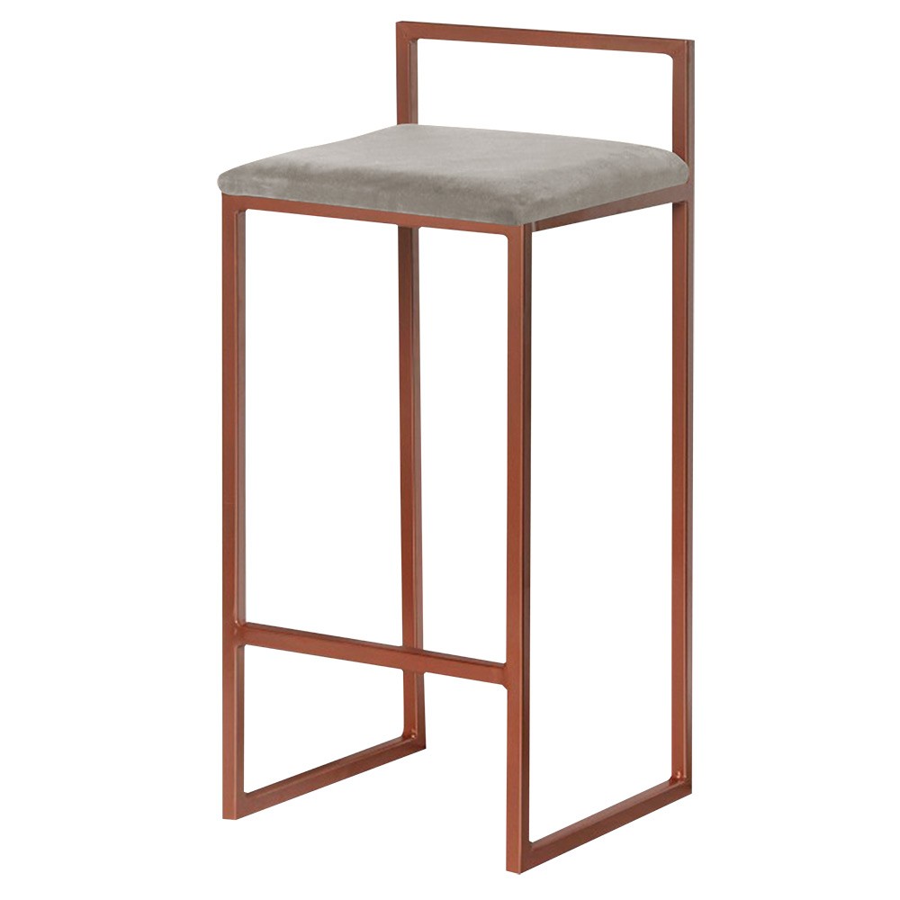 Banqueta Decorativa Selena Base Bronze Veludo Cinza G41 - Gran Belo