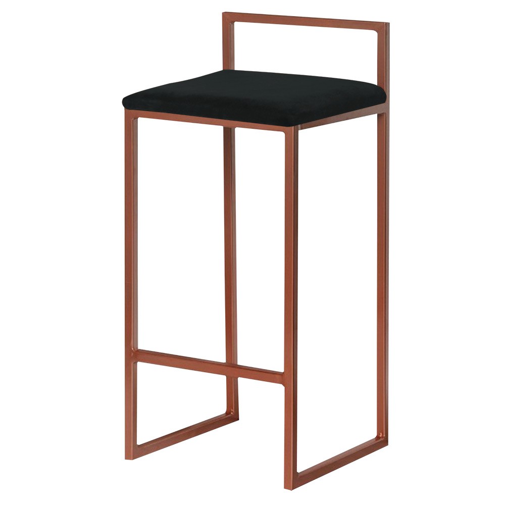 Banqueta Decorativa Selena Base Bronze Veludo Preto G41 - Gran Belo