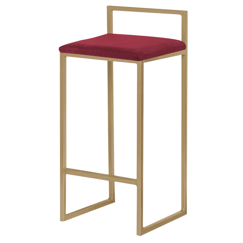 Banqueta Decorativa Selena Base Gold Suede Bordô G41 - Gran Belo
