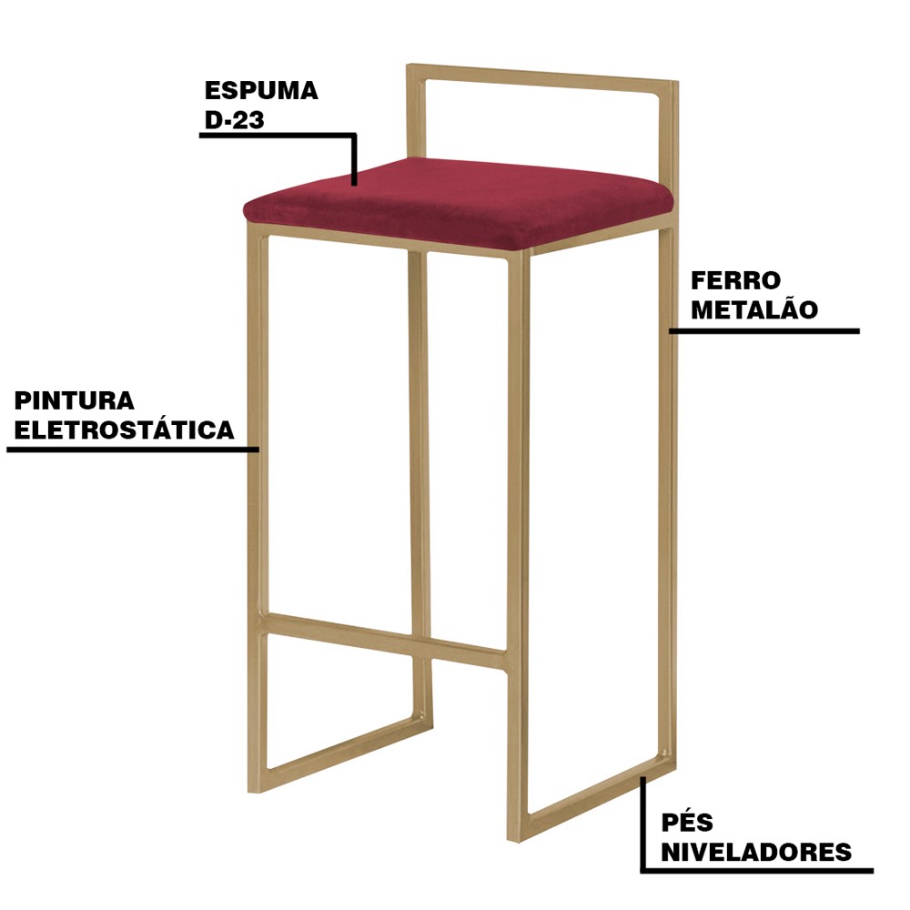 Banqueta Decorativa Selena Base Gold Suede Bordô G41 - Gran Belo