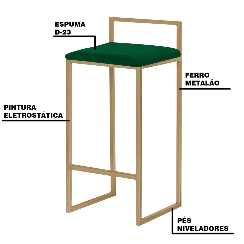 Banqueta Decorativa Selena Base Gold Suede Verde G41 - Gran Belo