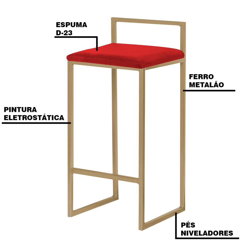 Banqueta Decorativa Selena Base Gold Veludo Vermelho G41 - Gran Belo