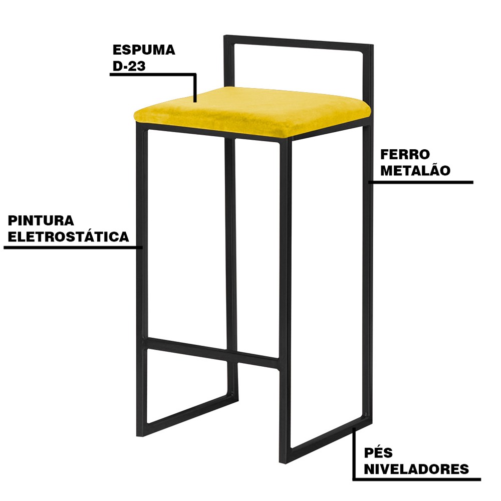 Banqueta Decorativa Selena Base Preta Suede Amarelo G41 - Gran Belo