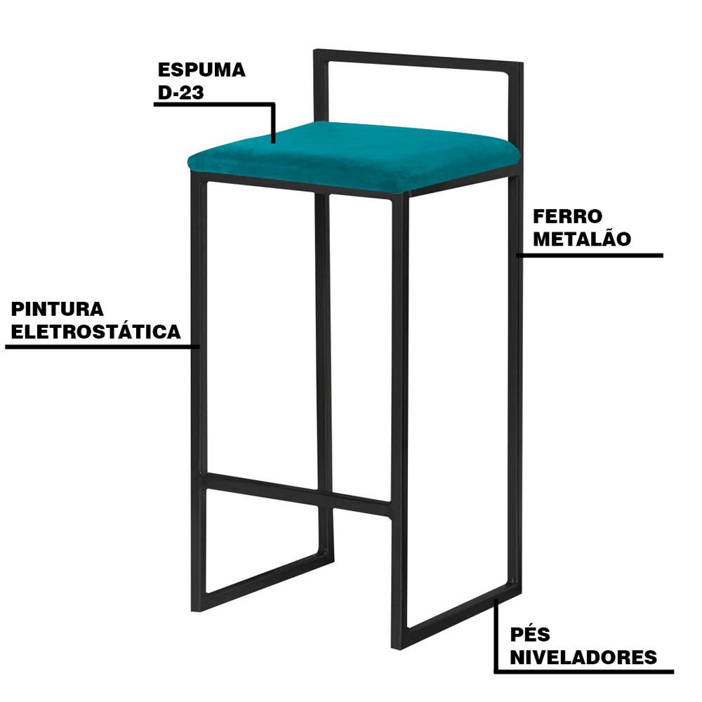 Banqueta Decorativa Selena Base Preta Suede Azul Claro - Gran Belo